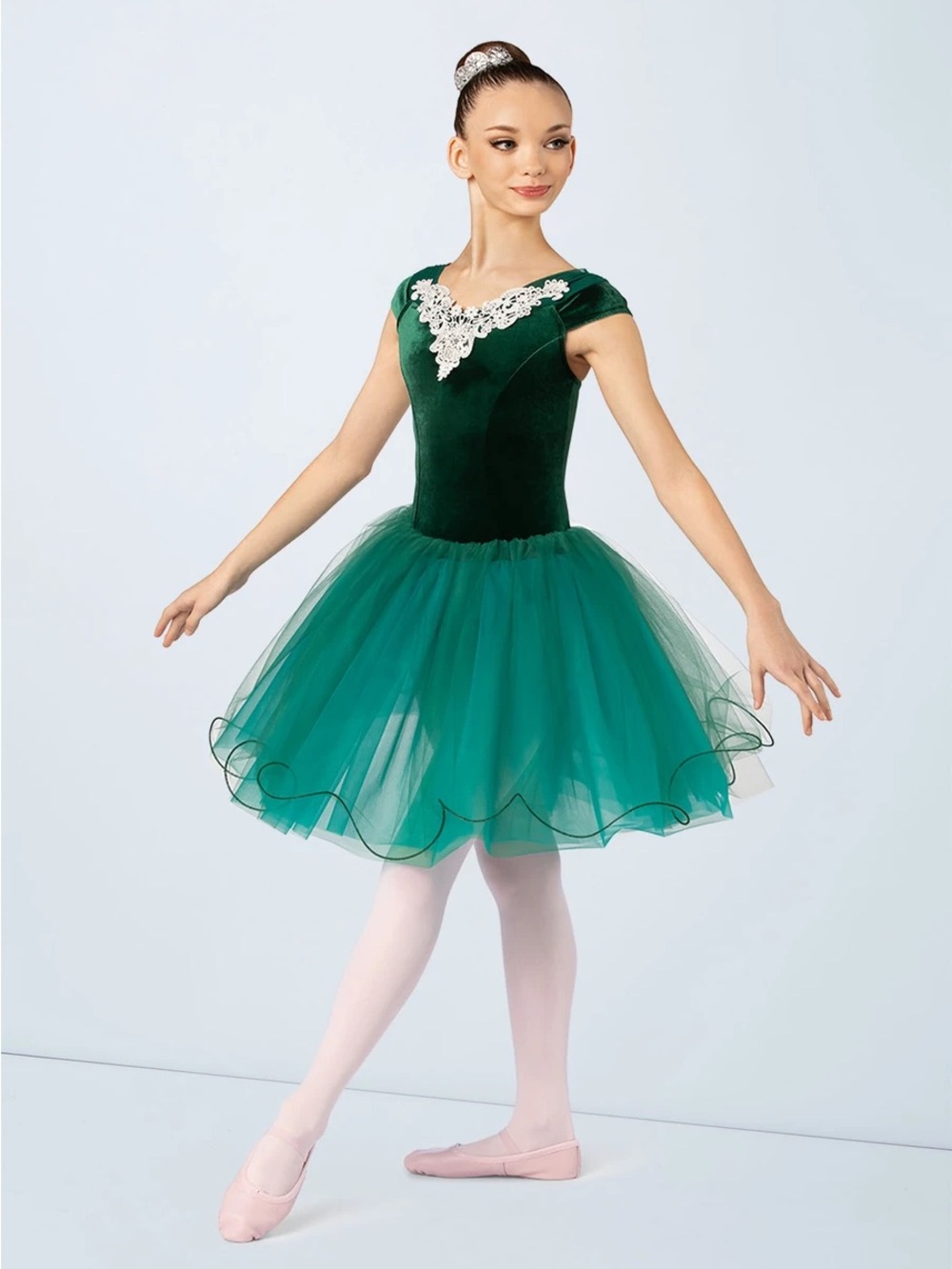 Weissman Green Velvet Ballet Costume with Lace Accent Neville's Waltz 12447